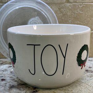 Rae Dunn JOY Holiday Ceramic Food Storage Container With Vented Plastic Lid